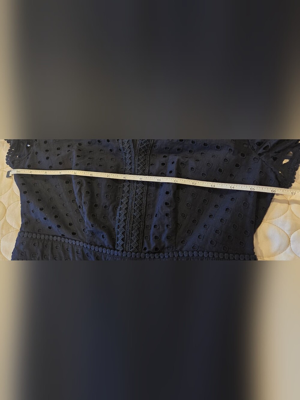 Ann Taylor Mixed Eyelet Flare Dress Cutout Details 0 Navy Wedding Work Event - Picture 4 of 14
